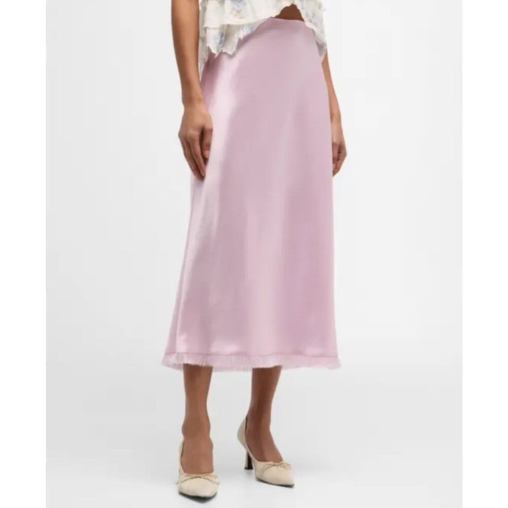 LoveShackFancy Pastel Pink Satin Midi Skirt
